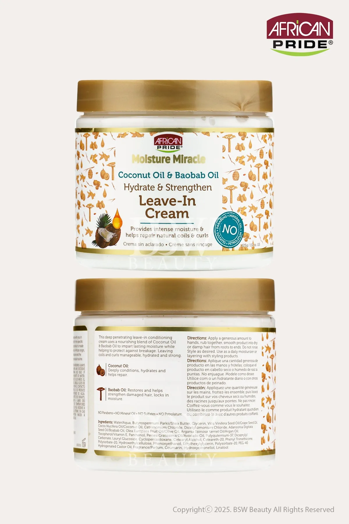 AFRICAN PRIDE MOISTURE MIRACLE HYDRATE & STRENGTHEN LEAVE-IN CREAM 15oz