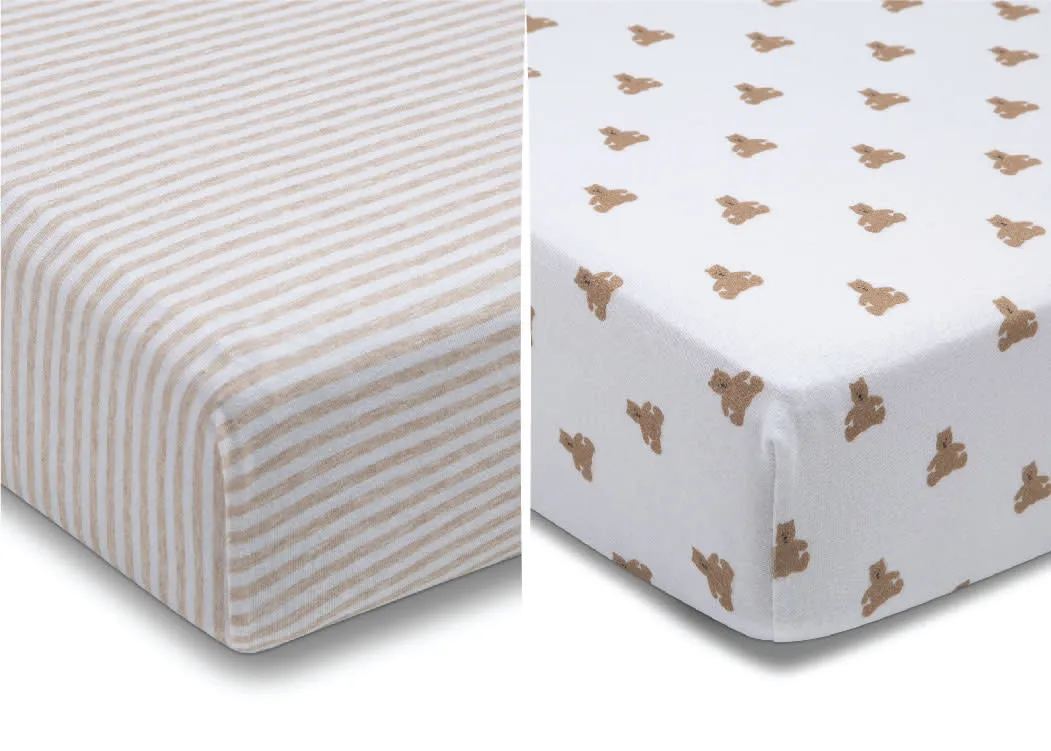 babyGap Tan Teddy Bears & Stripes 100% Organic Cotton Crib Sheets - 2 Pack