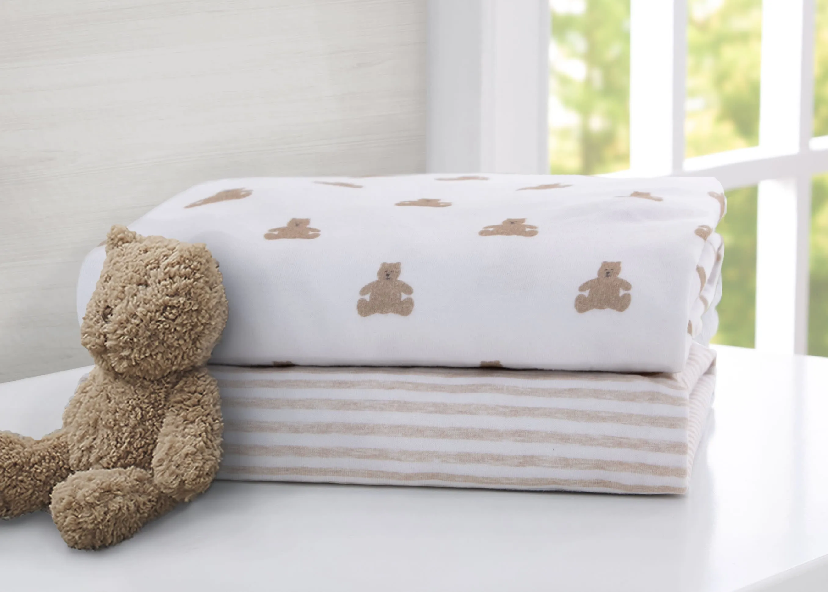 babyGap Tan Teddy Bears & Stripes 100% Organic Cotton Crib Sheets - 2 Pack