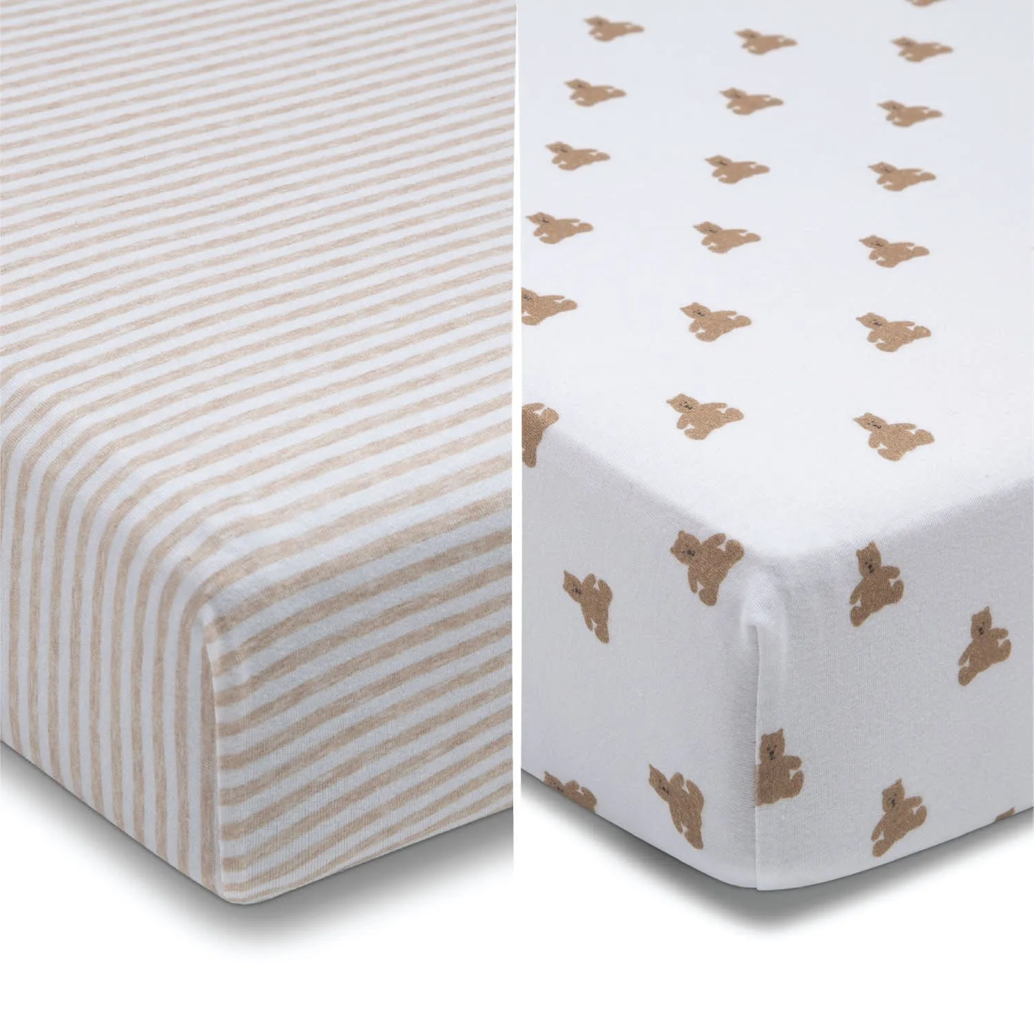 babyGap Tan Teddy Bears & Stripes 100% Organic Cotton Crib Sheets - 2 Pack