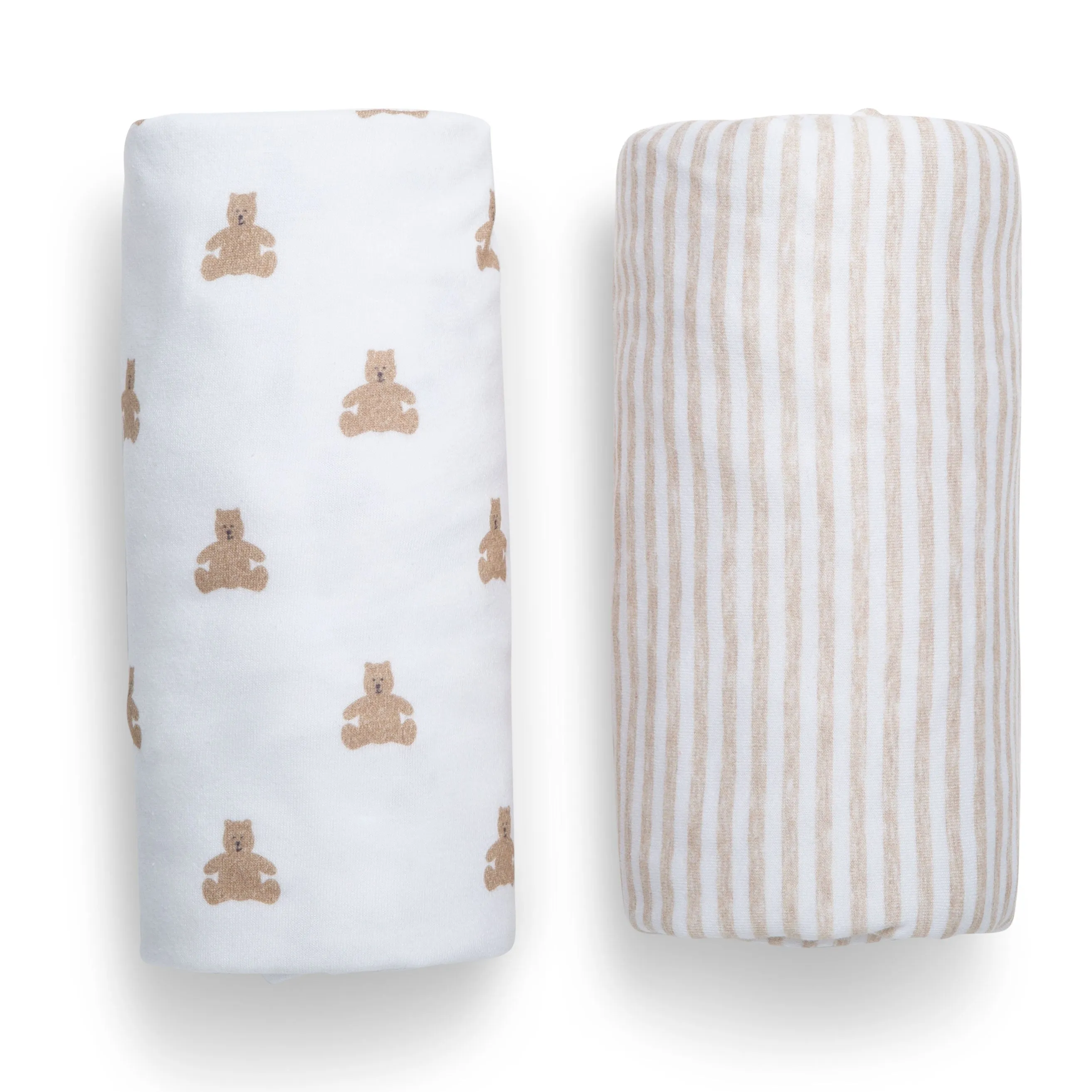 babyGap Tan Teddy Bears & Stripes 100% Organic Cotton Crib Sheets - 2 Pack