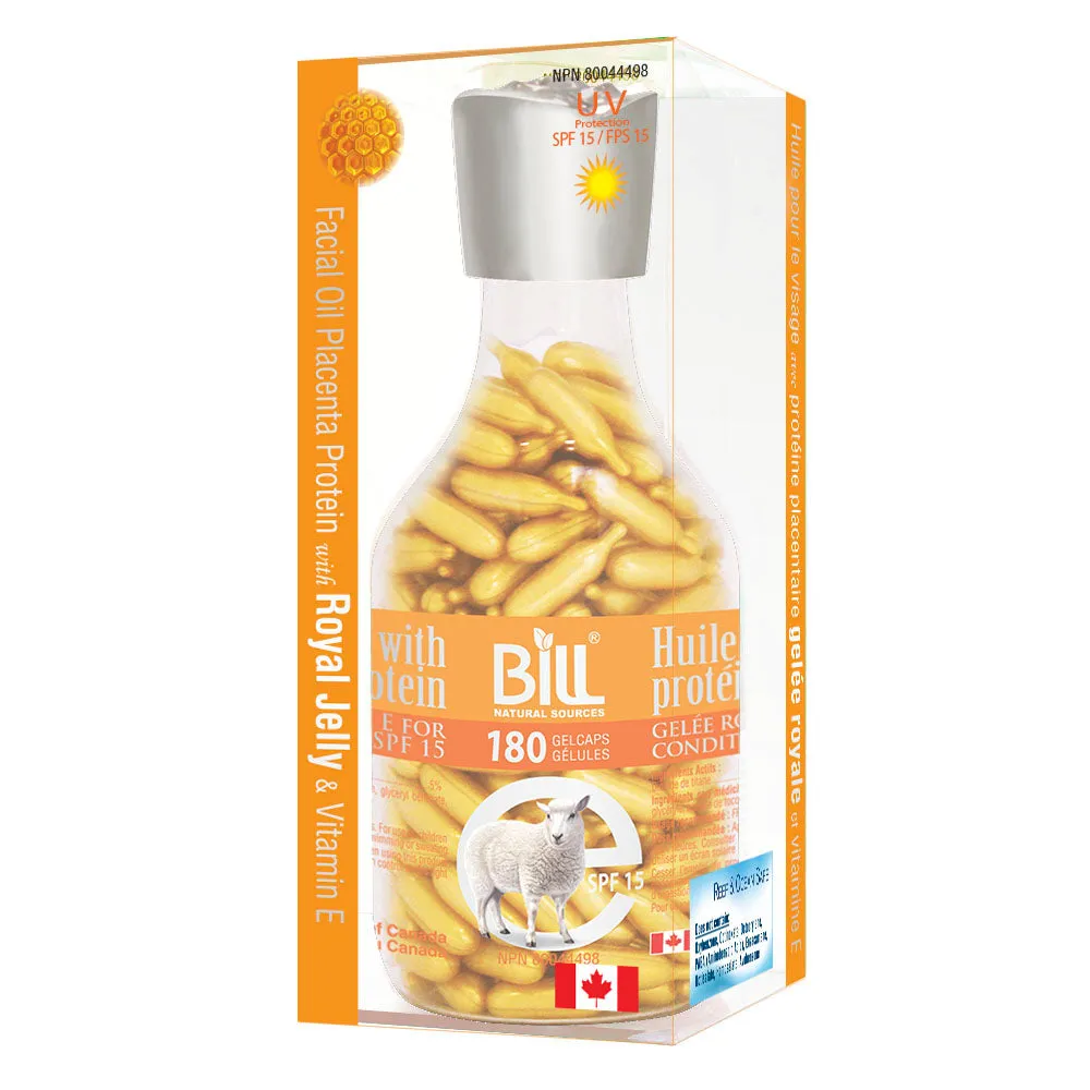 BILL Natural Sources® Facial Oil with Placenta Protein with Royal Jelly & Vitamin E SPF15 Gelcaps
