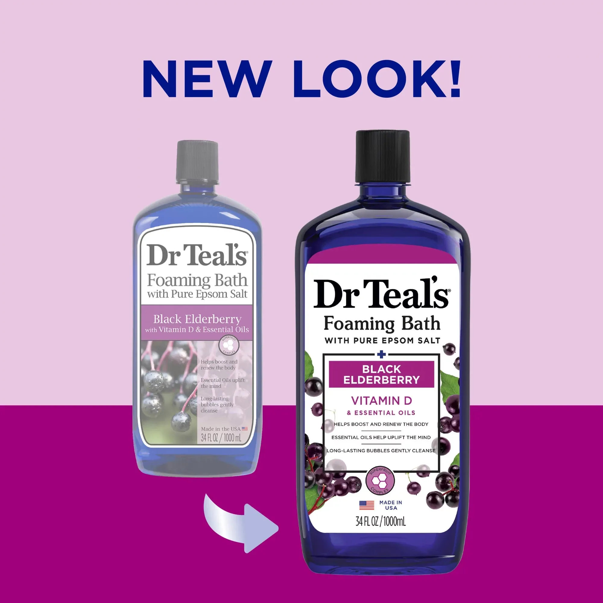 Dr. Teal's Foaming Bath with Pure Epsom Salt Black Elderberry Vitamin D Essential Oils- 34oz