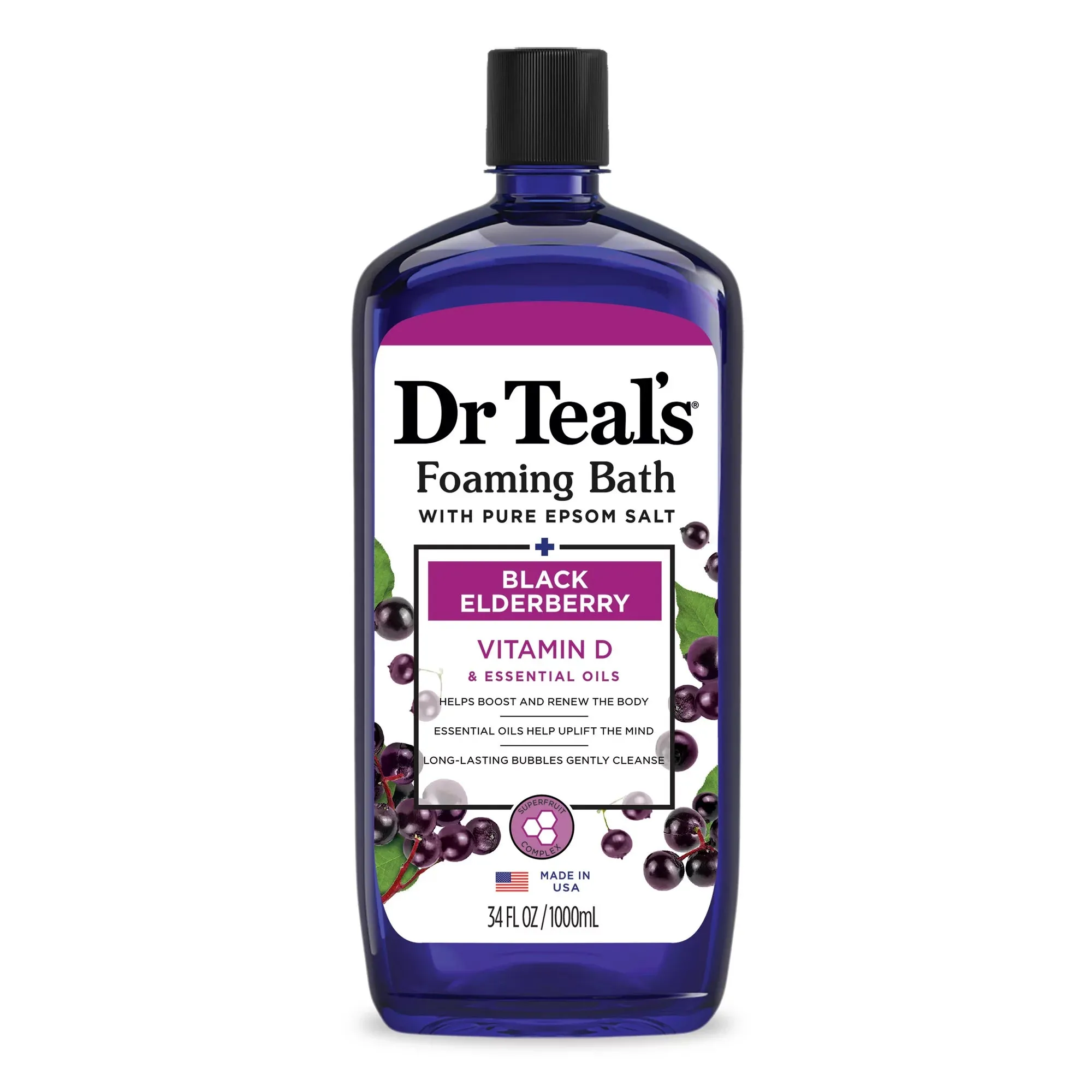 Dr. Teal's Foaming Bath with Pure Epsom Salt Black Elderberry Vitamin D Essential Oils- 34oz