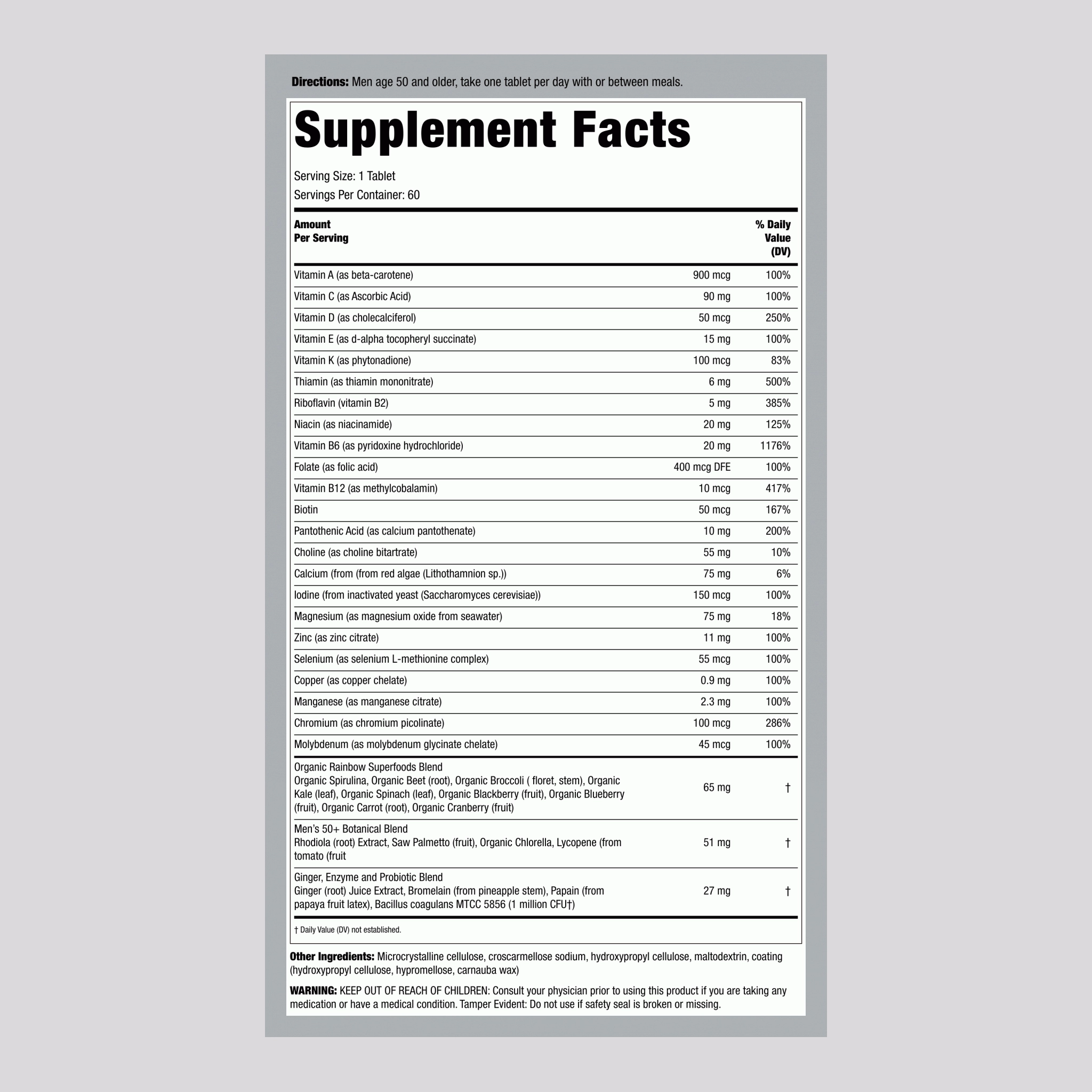 Men's One 50  plus Real Food Nutrients, 60 Vegetarian Caplets