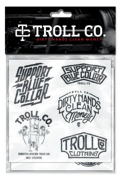 Troll Co. Clear Throwback Hard Hat Stickers 9-Pack
