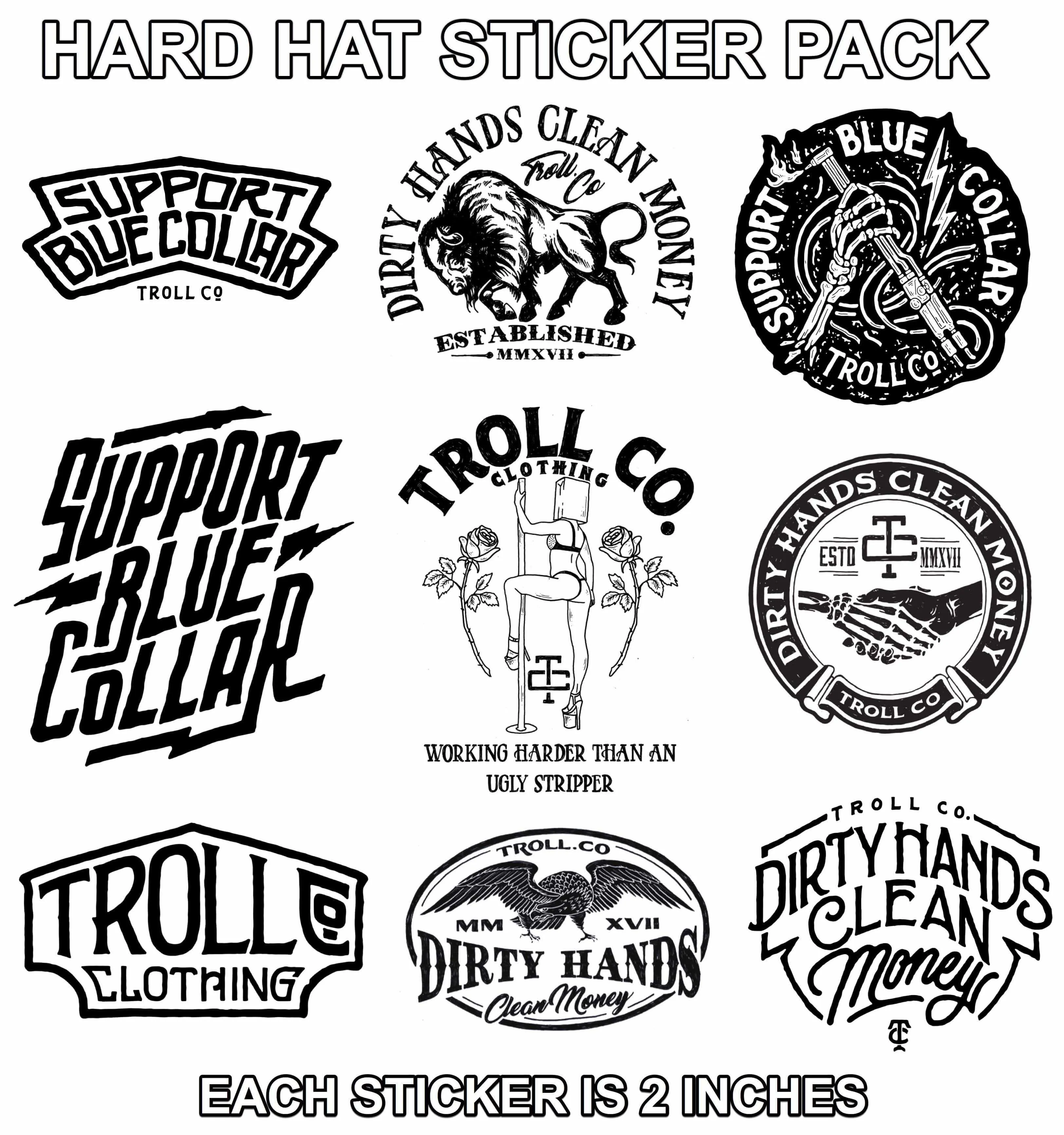 Troll Co. Clear Throwback Hard Hat Stickers 9-Pack